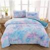 SUCSES Set di biancheria da letto con copripiumino e 2 federe, in morbido velluto a pelo lungo, con tintura a nodi, colore blu