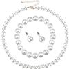 Yolev Set di collana e braccialetto di perle bianche set di gioielli per le donne collana di perle finte orecchini a perno braccialetto, classico elegante set di perle