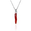 gioiellitaly Collana con ciondolo cornetto in corallo rosso naturale e giro di argento 925 rodiato fatto a mano catenina veneziana 40/45/50 cm a scelta gioiello artigianale unisex uomo donna