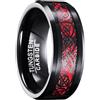 083BASE Anello da uomo in tungsteno con motivo drago, larghezza 8 mm, inserto con zirconi, disponibile in blu, nero e rosso, anello in carburo di tungsteno per uomo