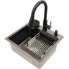 CLKAX Lavello da cucina nero, 40 x 45 cm, in acciaio inox con rubinetto estraibile a 360°, lavello da incasso, lavello da cucina, con lavello, scolapiatti e dispenser di sapone
