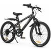 Deryan Mountain bike per bambini, 20 pollici, regolabile, colore nero | Manubrio e sella regolabili, portata massima 88 kg, 6 velocità, freno anteriore e posteriore, campanello incluso