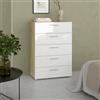Dmora - Cassettiera Yolande, Settimino Multiuso, Comò Camera da Letto, Mobile con cassetti, 70x40 h102 cm, Quercia e Bianco Lucido