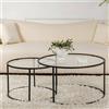 Dmora Set di 2 tavolini da Salotto Ragalna, Tavolo Basso da caffè, Portariviste per Divano, Ripiano da Soggiorno, 80x80 h43 cm, Nero e Trasparente