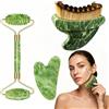 QuidToyzian Spazzola Viso con Manico in Pietra Gua-Sha di Giada Naturale - 3 in 1 Spazzola per Contorno Linfatico per Occhi, Collo e Mandibola Adattarsi Oerfettamente alla pelle Facial Sculpting Tool