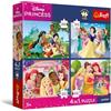 Trefl - 4-in-1 Jigsaw Puzzles: Princess, Principesse romantiche - 4 x 88 pezzi - Poster, set di quattro puzzle per bambini dai 5 anni in su
