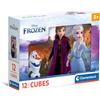 Clementoni- Disney Frozen Frozen-12 Pezzi Bambini 3 Anni, Cartoni Animati, Cubi, Puzzle, Made in Italy, Multicolore, 41192