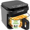 NutriChef Friggitrice ad aria calda da 5,5 l, senza olio, 1200 W, grigio, 8 programmi, finestra di visualizzazione, touch screen, basso contenuto di grassi, per famiglie e risultati croccanti