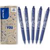 PILOT, Frixion Clicker Pacco Da 5, Penna Cancellabile Al Calore Con Inchiostro Termosensibile, Penna a Scatto Ricaricabile Realizzata In Plastica Riciclata, Colore Blu, Tratto Medio