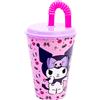 REAL TRADE ITALIA SRL BICCHIERE 430ML KUROMI IN PLASTICA ROSA RIUTILIZZABILE CON CANNUCCIA E COPERCHIO PER BAMBINI