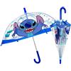 PERLETTI SPA Ombrello Bambino, Stitch, Manuale, 45cm, Cupola Trasparente, Antivento, Fibra di Vetro