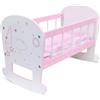 TEOREMA S.R.L. CULLA PER BAMBOLE ROSA A DONDOLO, LETTINO GIOCATTOLO IN LEGNO, MATERASSINO, E CUSCINO, DECORATA CON STELLE, FATTO DI LEGNO