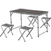 5FIVE Tavolo da Campeggio Pieghevole con 4 Sgabelli 70x60x120 cm