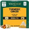 VAHDAM, Tisana Zenzero e Curcuma, 100 Tisane Bustine Piramidali | Senza Caffeina | 100% Infusi e Tisane Assortiti dal Gusto Speziato | In Bustina Richiudibile con Chiusura Ermetica
