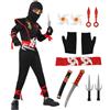 Kitimi Costume ninja per bambini ragazzi, nero rosso set di ninja costume con freccette guanti pugnali spada corta ninja Cosplay set per Halloween festa di Kung Fu Carnevale Natale partito