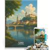 JIANGENNF Puzzle da 1000 pezzi per adulti, Linz, Austria, poster, gioco pratico, attività divertenti da fare a casa, gioco dal design accattivante 38x26cm