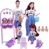 Ngbbby Set di bambole incinte con bambino nella pancia e papà e 5 bambini Set di madri incinte sicure 7 persone con accessori per casa delle bambole
