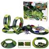BAKAJI Playset Pista Macchinine Flessibile Parco Giochi dei Dinosauri, Giocattolo per Bambini con Macchina, Gioco con Dinosauro T-Rex, Triceratopo e Altri Animali Inclusi, Pista 173 Pezzi, Idea Regalo