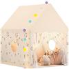 FREEAMG Tenda per Bambini Interno, Tenda da Gioco con Luci Decorative,Smiley Beige | Casetta da Gioco per Bambini Porte e Finestre, Regali di Compleanno e Festa dei Bambini per Bambine e Bambini