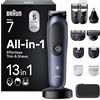Braun Rasoio Elettrico Barba e Capelli Serie 7, Accessori AIO7565 Blu | Rifinitore All-in-One 13in1, Lama Problade, Rasoio Elettrico Corpo Uomo, Peli Naso, Impermeabile Ricaricabile