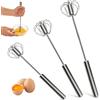 Dcceeo Frusta Semiautomatica in Acciaio Inox, 3 Pezzi Frusta da Cucina con Meccanismo a Molla Sbattitore Manuale Frullatore Portatile Fruste a Mano Rotante per Cucinare, Sbattere e Montare