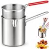 Generico Pentola in acciaio inox 401 con cestello drenante sollevabile e colino, set | Pentola per friggitrice in acciaio inox con cestello, mini friggitrice personale, pentola con cestello per patatine fritte e