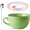 YUNXCNA Tazza da Caffè Grande, 700 ml Tazza in Ceramica, Riutilizzabil Ciotola per Yogurt, tazza Grande in Ceramica, Ciotola da Zuppa in Ceramicaa Con Coperchio e Cucchiaio, per Insalate e Tè(Verde erba)