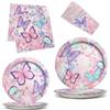 JSRHEEM Set di 50 piatti e tazze a forma di farfalla, con tovaglioli, adatti per 10 persone, decorazione per feste di compleanno con farfalle