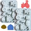 QUNXON 2 stampi in silicone per trattori agricoli 3D, decorazione per torte, trattore, per compleanno, in silicone, per torte, cioccolatini, dessert, budini, cubetti di ghiaccio, sapone (blu)