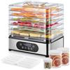 FOHERE Essiccatore Alimentare, 6 Vassoi in Acciaio Inox, Timer da 48H | 35-70°C, 400W, 3 Barattoli per Conservazione, 1 Stampo in Silicone per Barrette di Cereali, Adatto per Frutta, Verdura Carne