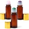 Xdyyjrasa Bottiglie a rullo - 3 bottiglie a rullo in vetro ambrato da 50 ml, con quarzo rosa/ametista/avventurina verde