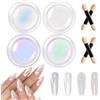 BISHENGYF White Pearl Aurora Ice - Polvere cromata trasparente per unghie, 4 scatole metallizzate effetto specchio, pigmento smaltato a ciambella, polvere glitter cromata