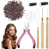 Cuenxuenf Set di 513 extension con microanelli, include 500 nano anelli in silicone, 1 pinza per extension per capelli, 3 ganci, 2 bobine di filo da cucire, 7 aghi (marrone)