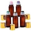 Xdyyjrasa Bottiglie a rullo -5 Bottiglie a rullo in vetro ambrato da 50 ml, con quarzo rosa/ametista/avventurina verde