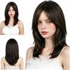 Aomig Parrucca Donna Lunga Liscia Scalata, Nero Naturale con Frangia-20IN