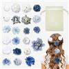 KARIDER Set da 22 Mollette Fiori per Capelli con Sacchetto, Tonalità Blu per Mollette Capelli Donna Fiore, Design Boho in Tessuto con Molletta Fiore per Festa Spiaggia Matrimonio