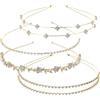 Molain 4 fasce per capelli dorate con strass per matrimonio, semplici e scintillanti, con foglie scintillanti