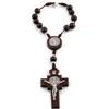Luomu Rosario cattolico con perline di legno per auto, un decennio, con medaglia di San Benedetto e crocifisso, design con chiusura di sicurezza, per specchi, retrovisori, porte di casa da appendere
