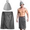 Astralong Kilt da Sauna da Uomo con 1 Cappello da Sauna, 140×70 cm Asciugatura Rapida Asciugamano da Sauna con Tasca, Regolabile Microfibra Telo Bagno a Bottone, Bath Towel Wrap per SPA Palestra Doccia Spiaggia