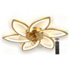 J.SUNUN Lampadario Ventilatore da Soffitto con Luce LED Dimmerabile, Plafoniera Ventilatore da Soffitto Moderno a Fiore Ø78cm, Motore DC Inverter Silenzioso, 6 Velocità Reversibile(Gold)