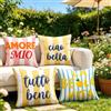 Generic Set di 4 federe per cuscini a righe italiane, Amore Mio Ciao Bella, stampa limone, su un lato, lavabili in lavatrice, solo per esterni, patio, terrazza, 4 pezzi