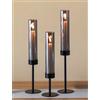 Sziqiqi Portacandele Candelabri Nero con Vetro: Set di 3 Porta Candele Metallici con Vetro Affumicato per Decorazioni da Tavola - Candelabri Moderni per Esterno Interno Natale Soggiorno