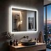 MIQU Specchio da bagno a LED con illuminazione 60 x 50 cm, specchio da bagno grande con pulsante touch/parete, bianco, 6500 K, luce da parete per WC, corridoio, angolo
