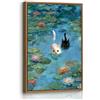FajerminArt Quadri Moderni Con Cornice Divertente Gatto Tra le Ninfee Stampe da Parete Monet Famoso Fiore Quadro Animale Vintage Divertente Stampa Su Tela Decorazioni per Soggiorno Camera da Letto Cucina 30X40cm