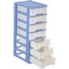SWOOMEY Cassettiera 7 Cassetti in Plastica Blu, Organizer Salvaspazio | Design a Livelli, per Soggiorni, Camere da Letto, Dormitori e Ambienti Compatti, Cosmetici e Accessori