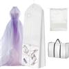 Yeria Sacco per abiti da sposa, lunghezza 180 cm, bianco, con chiusura lampo, in tessuto non tessuto, con borsa per il trasporto e borsa per scarpe, colore: bianco per abiti da sera