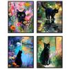 Dazzlewall Set di 4 Pezzi Quadro Gatto Nero Carino, Poster Fantasy Fiorale Colorato con Gatto Nero di Stile Elegante per Camera da Letto Soggiorno 20×25 cm Senza Cornice