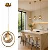 Kikioo Lampada a sospensione moderna ed elegante in stile industriale per isola cucina e bar, lampadario sferico in vetro stile country con finitura dorata, ideale per la decorazione del soggiorno, at
