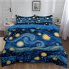 Srigzcaly Copripiumino 200 x 200 cm per 2 persone, set da letto per adolescenti adulti e bambini + 2 federe 65 x 65 cm, reversibile, copripiumino stile Van Gogh cielo stellato arte - biancheria da letto blu