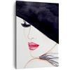 ARTTOR Moderno Quadro su Tela 50x70 cm Verticale Bianco e Nero Persone - 2947 | Donna Bocca Cappello Quadro Decorativo Piccolo Soggiorno Camera da Letto Decorazione da Parete Arte da Parete ARTTOR